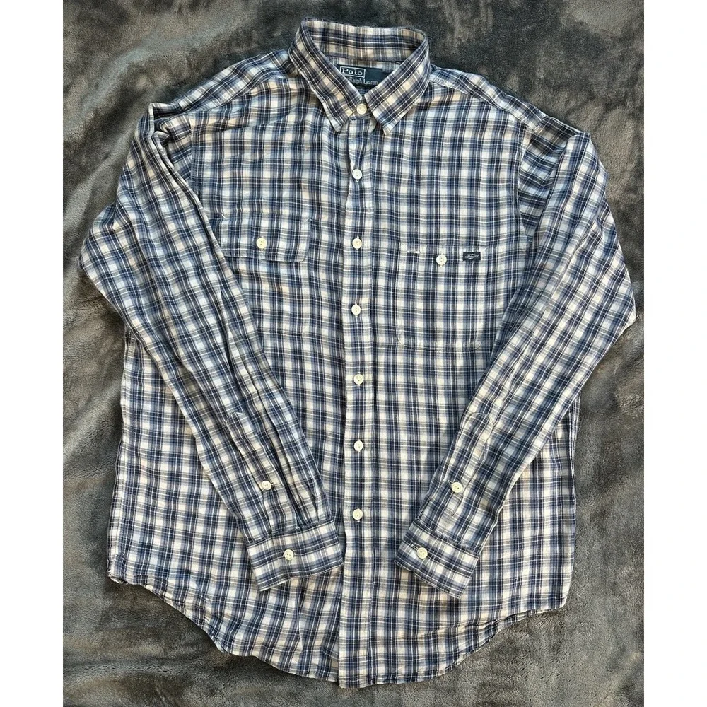 Polo Ralph Lauren Linen Double Pocket Linen Mens LARGE ‎ Tattersall